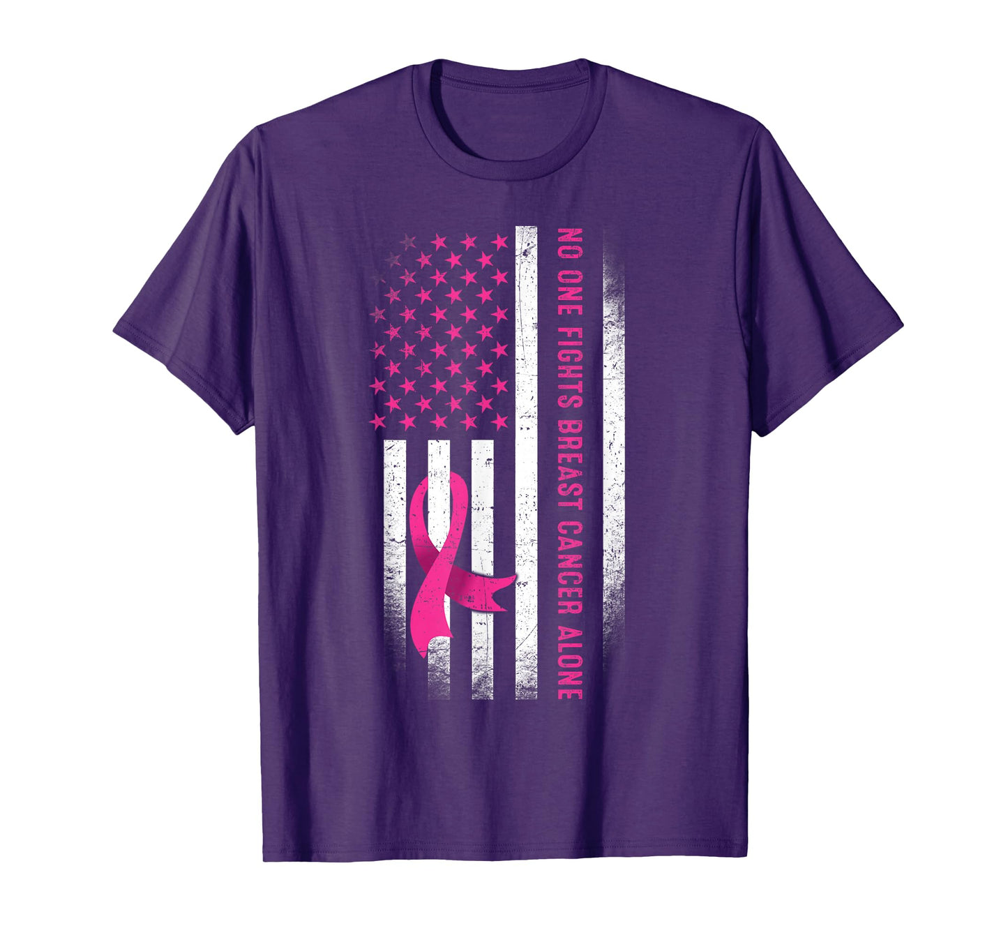 No One Fights Breast Cancer Alone American Flag Pink Ribbon T-Shirt