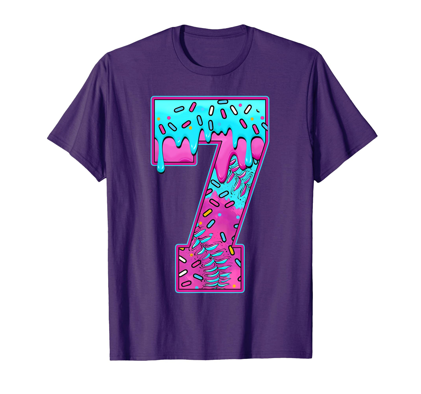 Funny 7 Year Old Ice Cream Baseball 7th Birthday 7 Kids T-Shirt