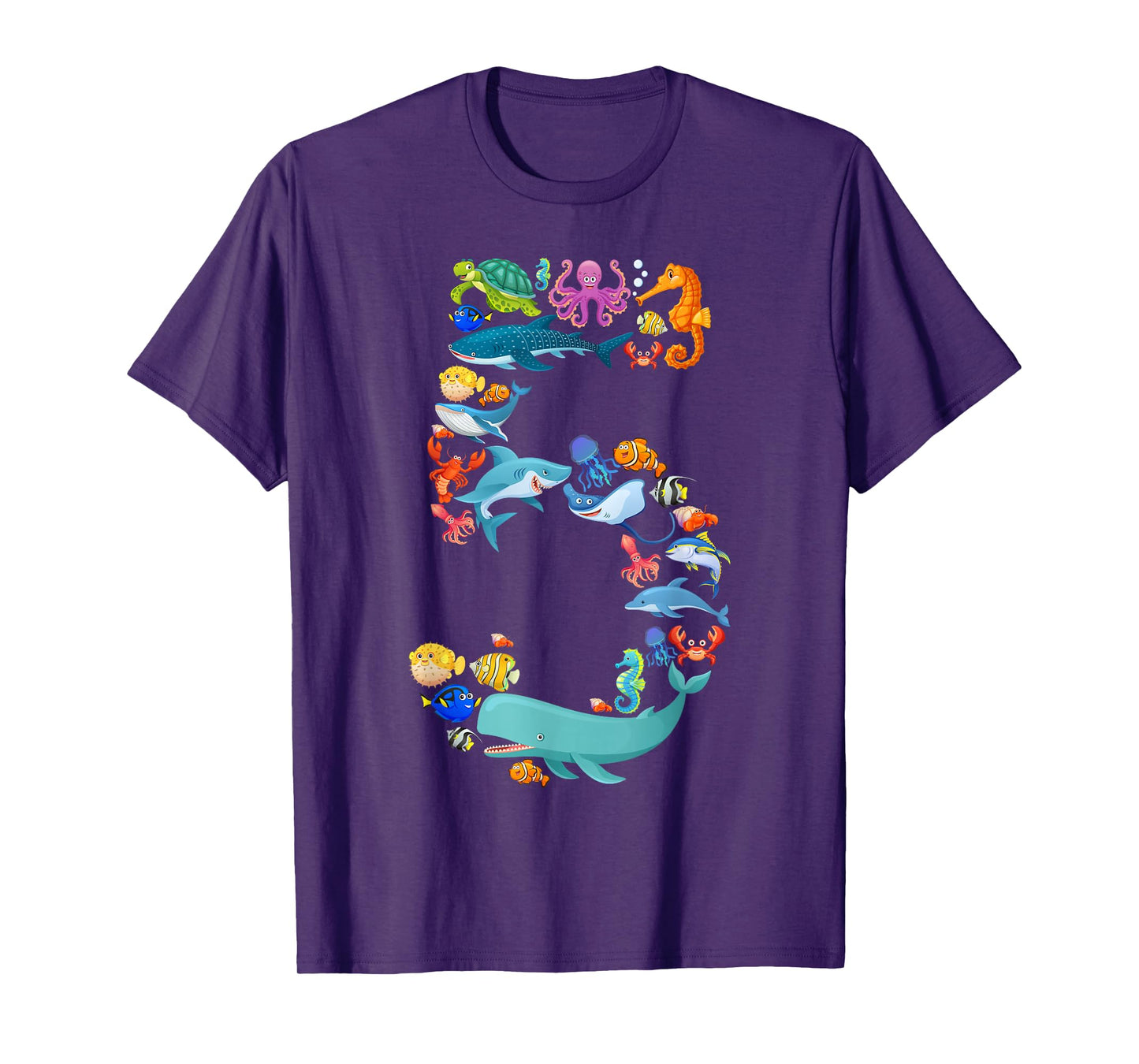 Fun Kids 5th Birthday Sea Animals Theme 5 Year Old Boy T-Shirt