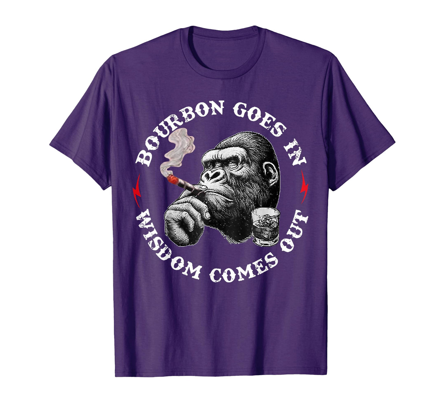 Bourbon Goes in Wisdom Comes Out Monkey Whiskey Lovers T-Shirt