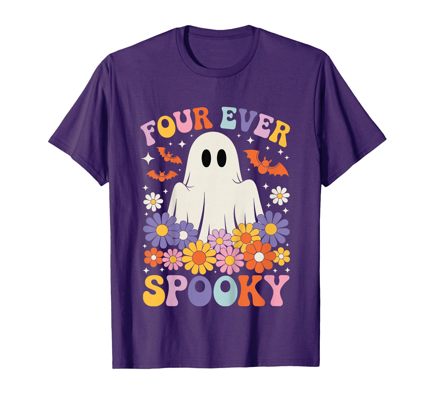 Kids Four Ever Spooky Ghost Girls Halloween 4th Birthday Party T-Shirt