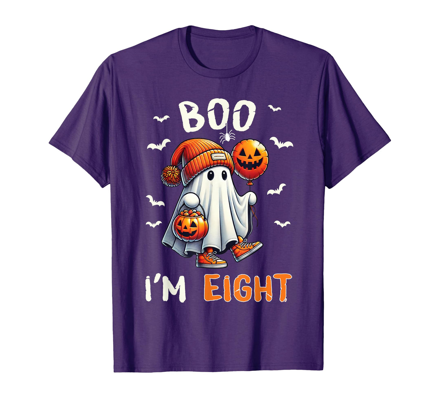 Boo I'm Eight Ghost 8th Birthday Halloween Boy Kids Groovy T-Shirt