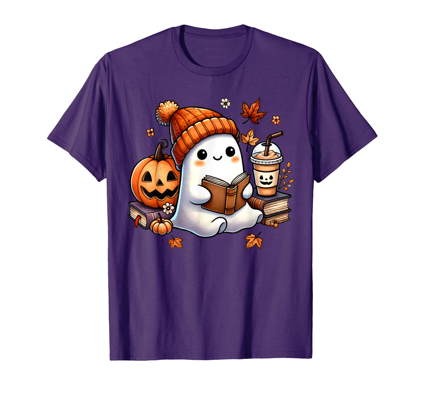 Cute Ghost Reading Book Lovers Funny Womens Girls Halloween T-Shirt