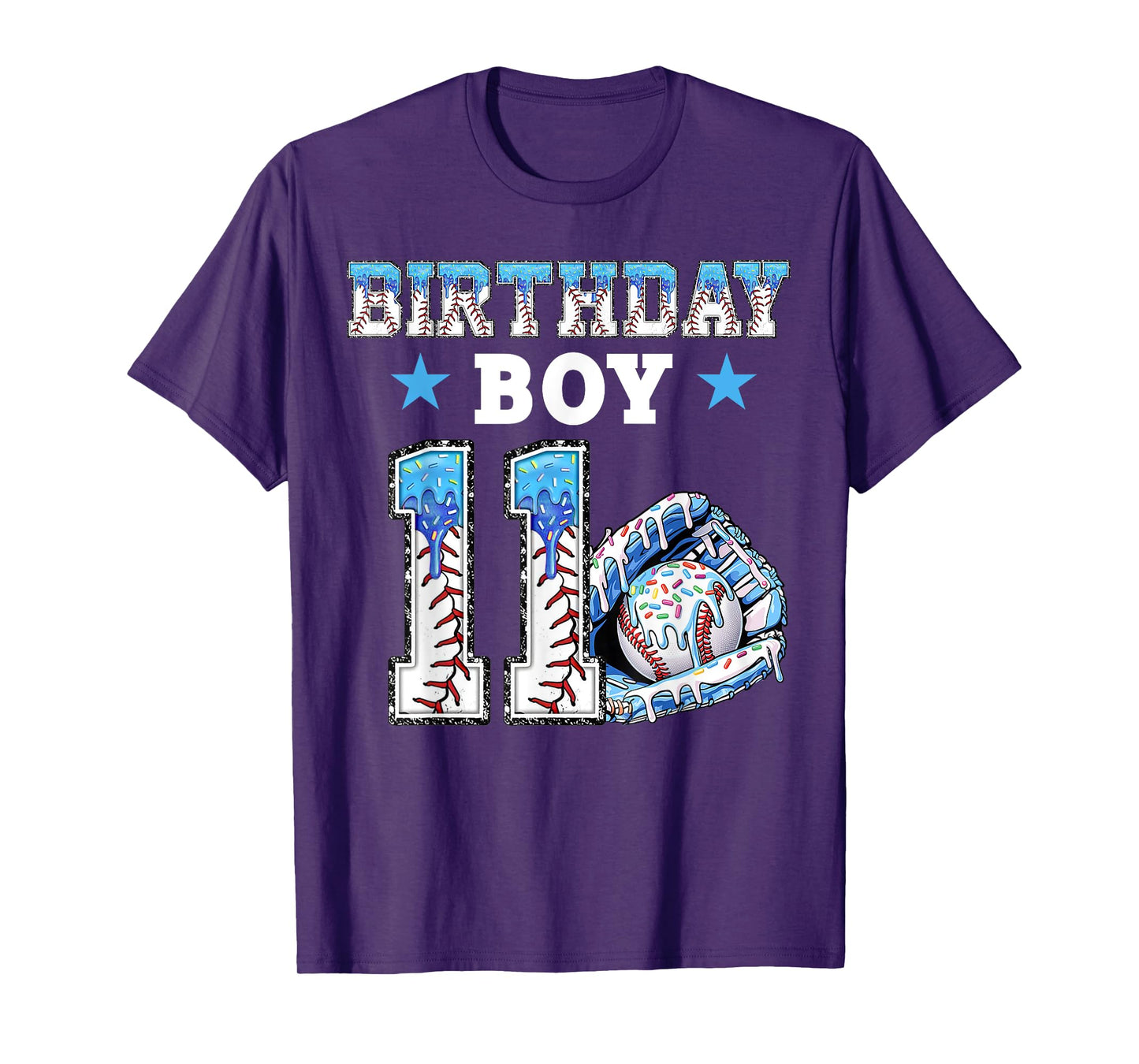 11th Birthday Boy Baseball Drip Ice Cream 11 Year Old Kids T-Shirt