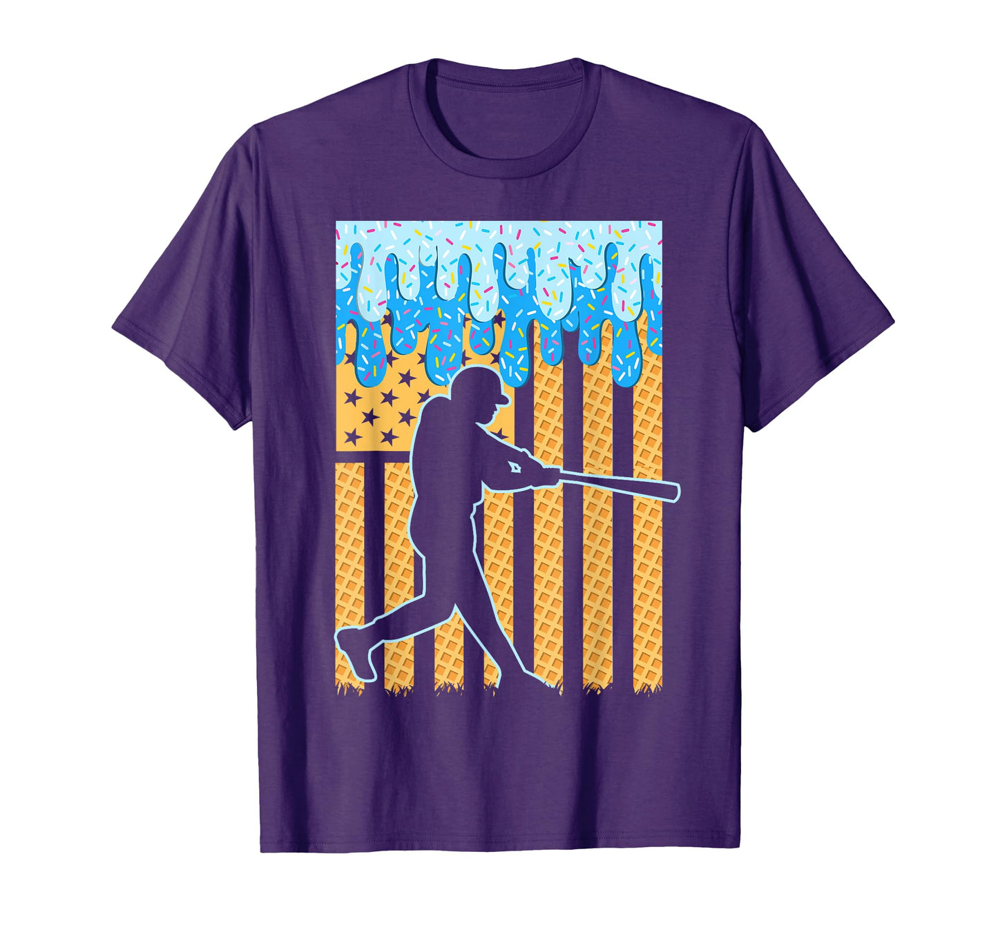 Baseball Drip Bat Boys Ice Cream American Flag 4th Of July T-Shirt