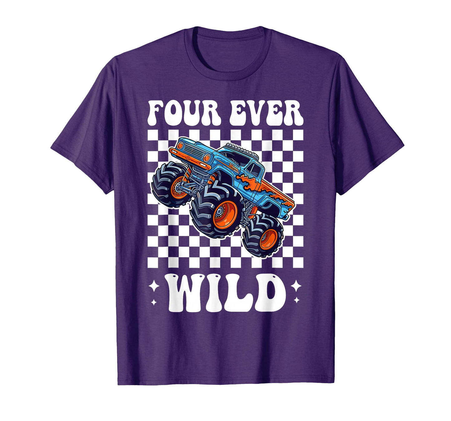 Kids Four Ever Wild Monster Truck 4th Birthday Boy T-Shirt