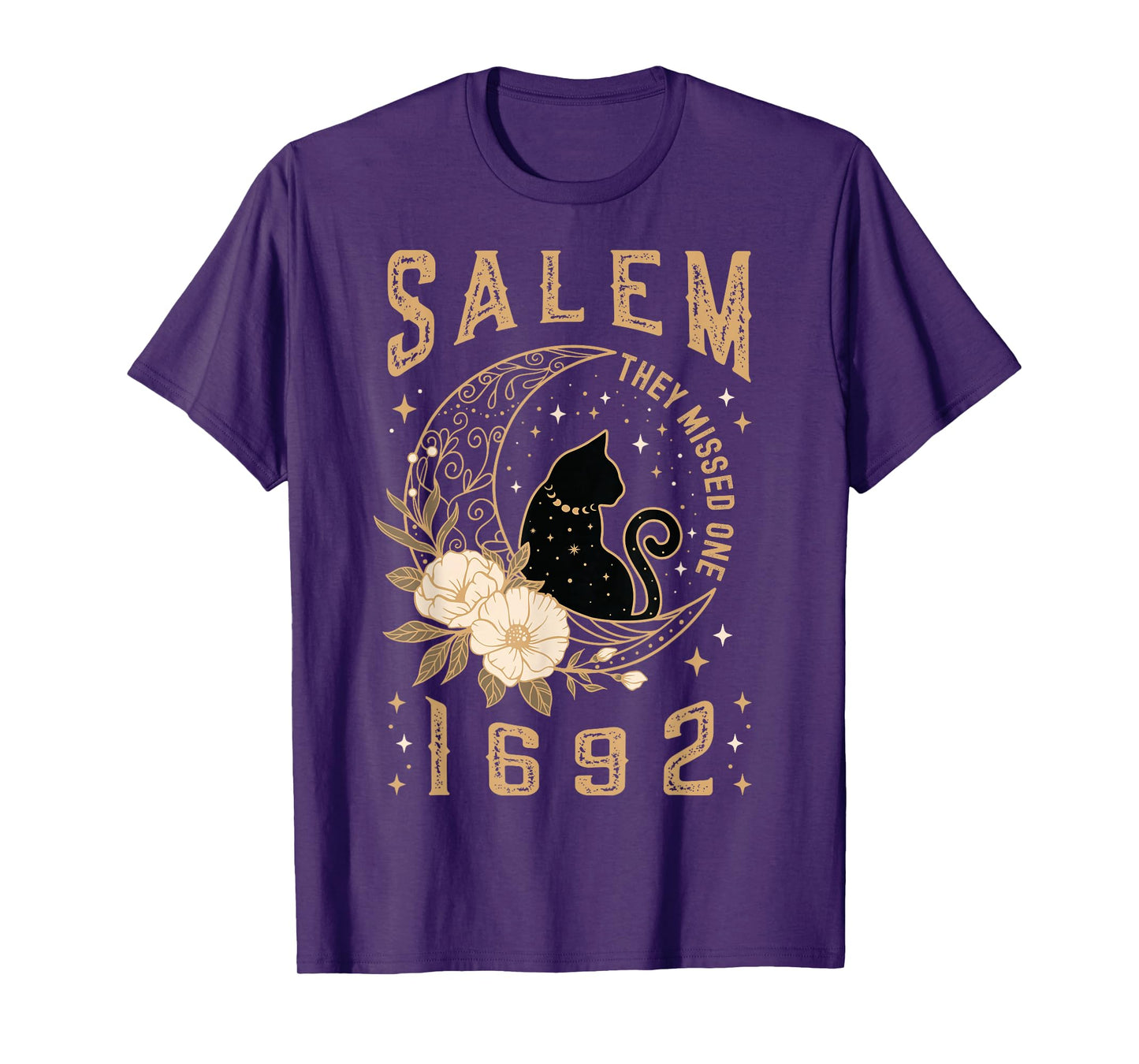 Salem 1692 They Missed One Witch Trial Black Cat Moon Witchy T-Shirt