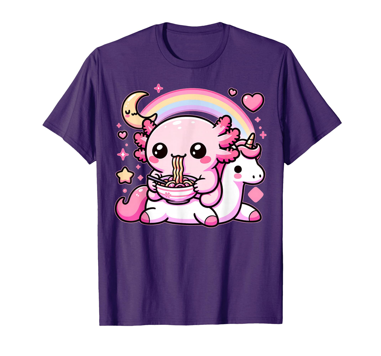 Anime Kawaii Axolotl Eating Ramen Noodles Kids Teen Girl Boy T-Shirt
