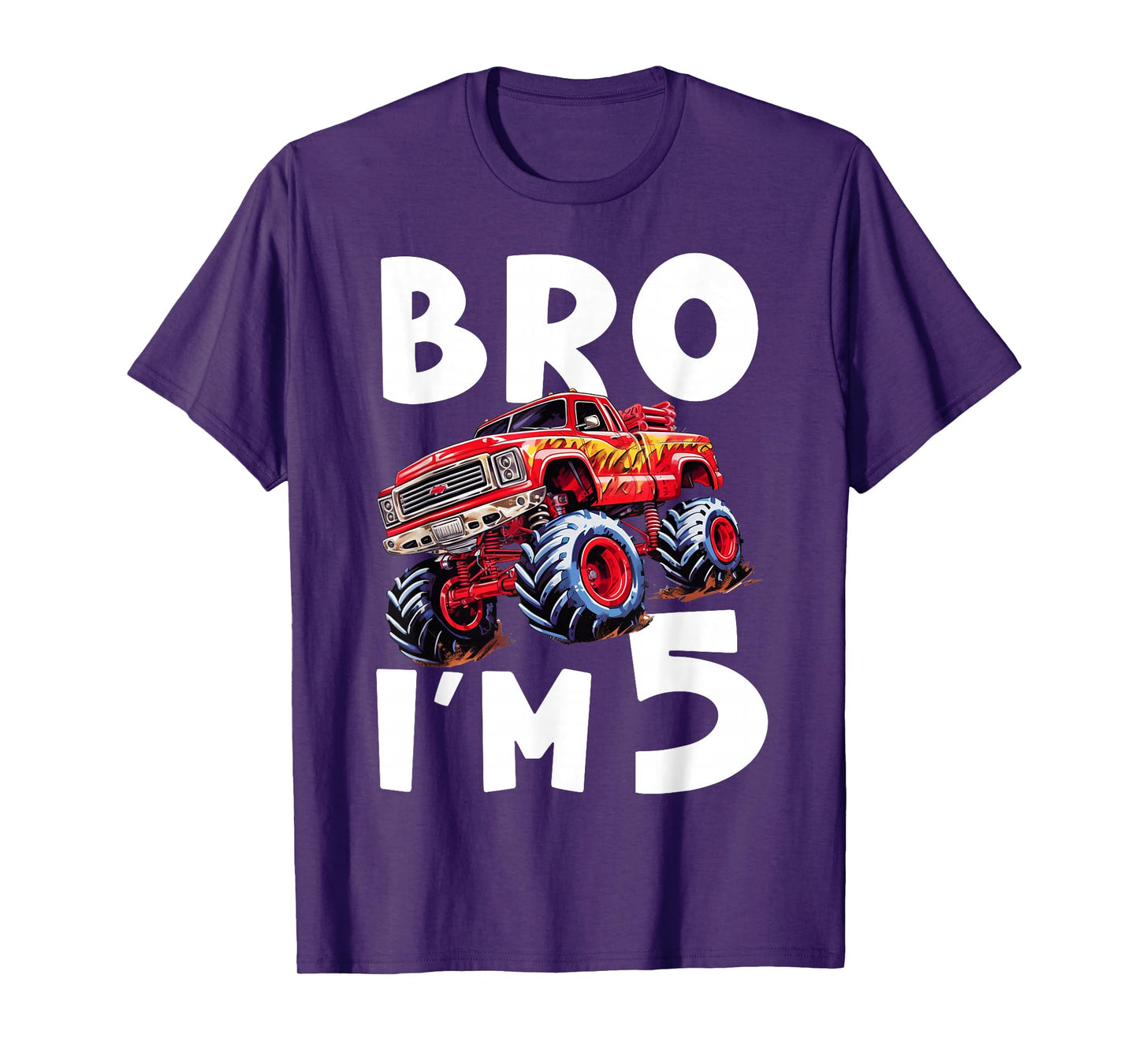 5th Birthday Boy Bro I’m 5 Year Old Monster Trucks Five Bday T-Shirt