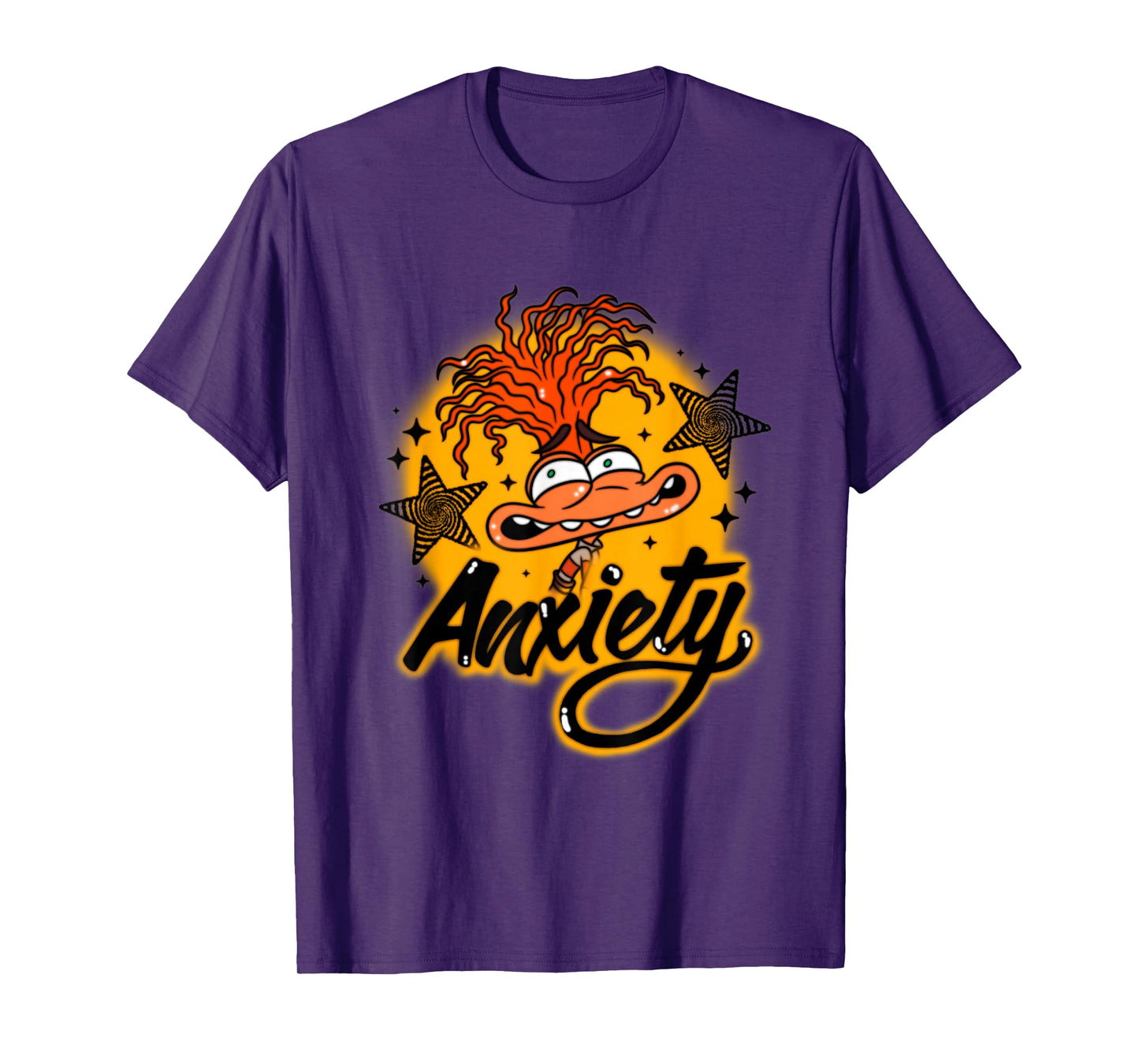 Disney Pixar Inside Out 2 Anxiety with Stars Orange Retro T-Shirt