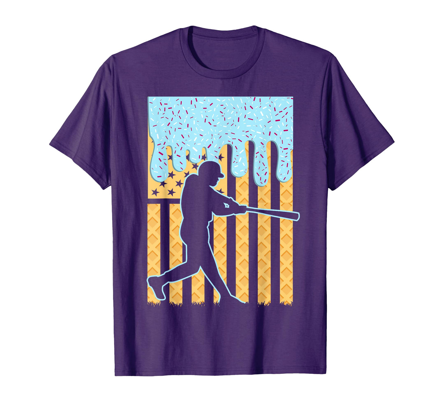 Ice Cream Baseball Drip Bat Boys American Flag 4th Of July T-Shirt