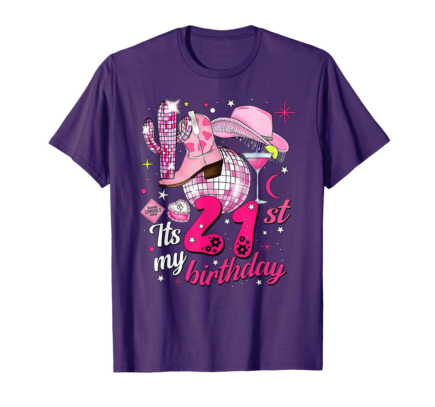 Howdy Cowboy Hat Womens Pink Boots Disco Ball 21st Birthday T-Shirt