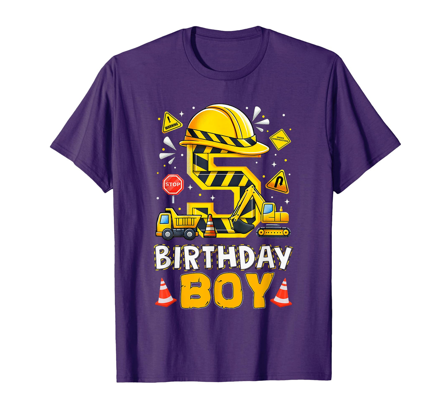 Construction 5 Year Old Birthday Boy 5th Birthday Excavator T-Shirt