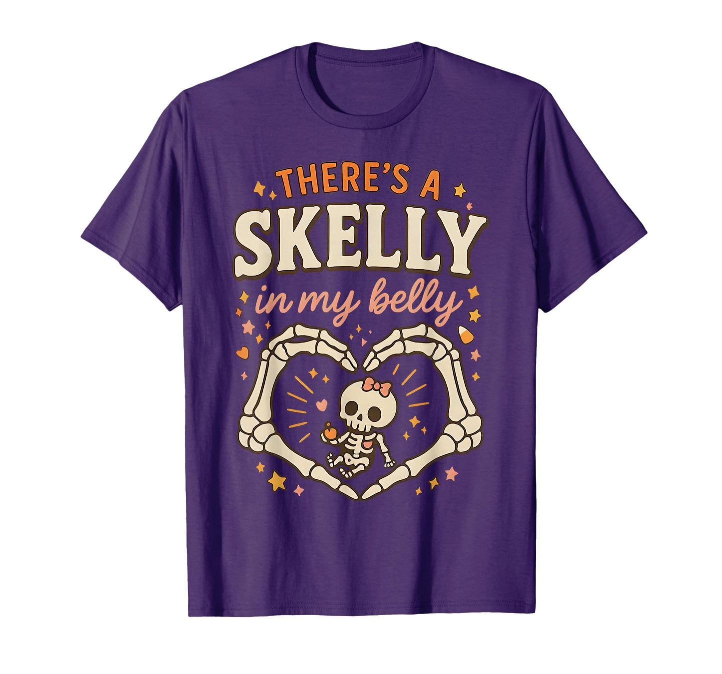 There's Skelly in My Belly Pregnant Funny Skeleton Halloween T-Shirt