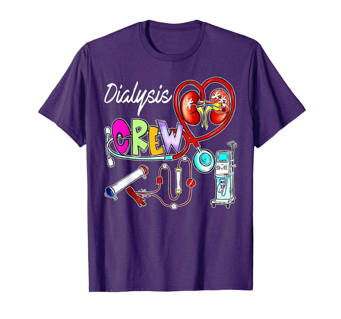 Dialysis Crew Stethoscope Heart Kidney Nephrology Technician T-Shirt, Small, Black