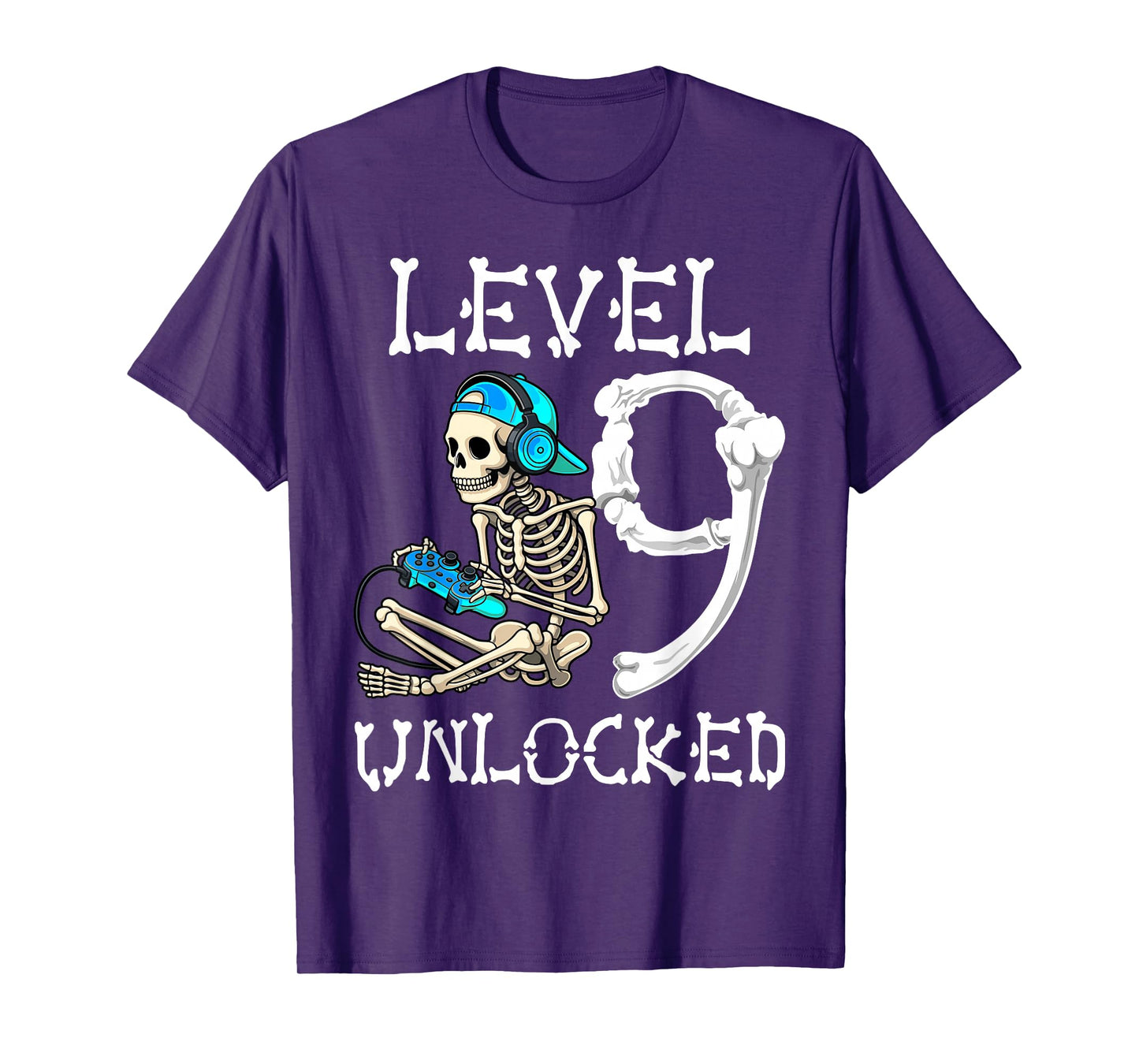 Level 9 Unlocked Skeleton Gamer Video Gaming 9th Birthday T-Shirt