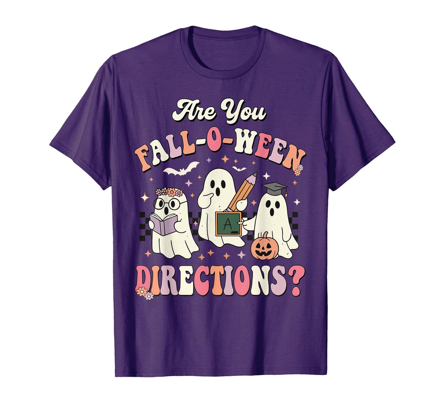 Retro are You Fall O Ween Directions Teacher Halloween Ghost T-Shirt