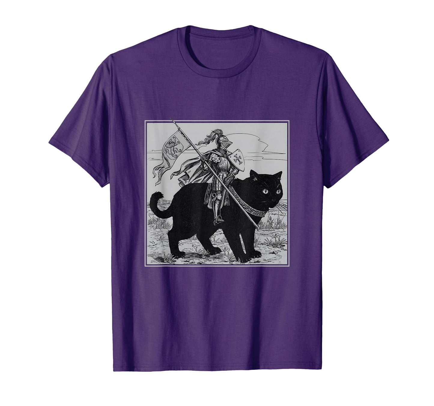 Knight Cat Rider Vintage 90s Medieval Knight Riding Cat T-Shirt