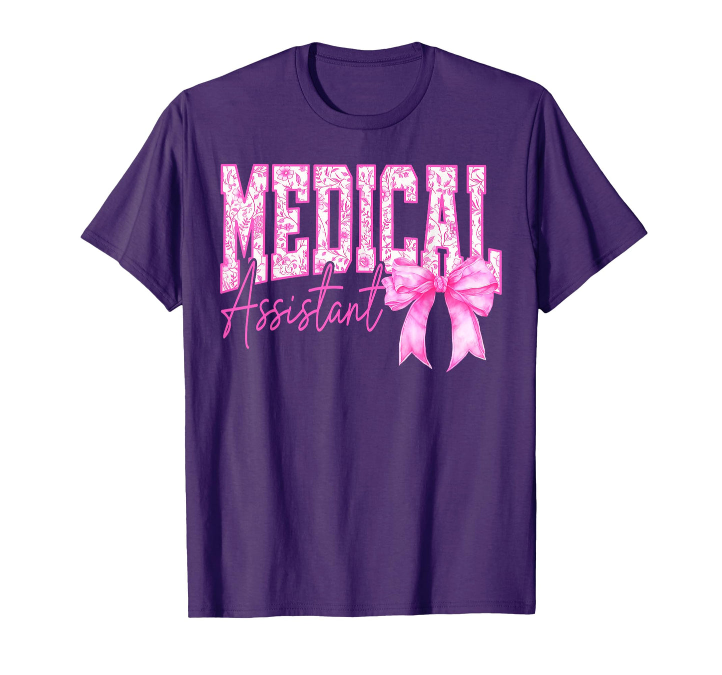 Retro Medical Assistant Floral Pink Coquette Bow Mothers Day T-Shirt