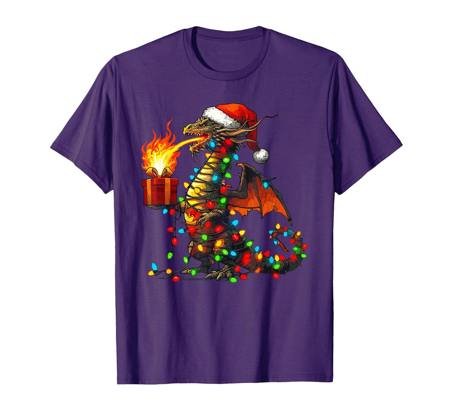 Dragon Wearing Santa Hat, Holding A Present Box Xmas T-Shirt