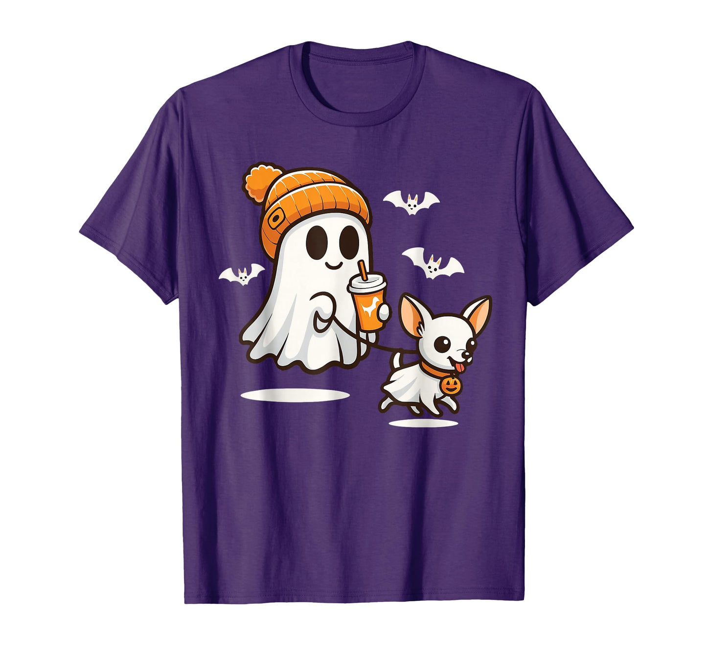 Funny Ghost Walking Chihuahua Dog Halloween Women Men Kids T-Shirt