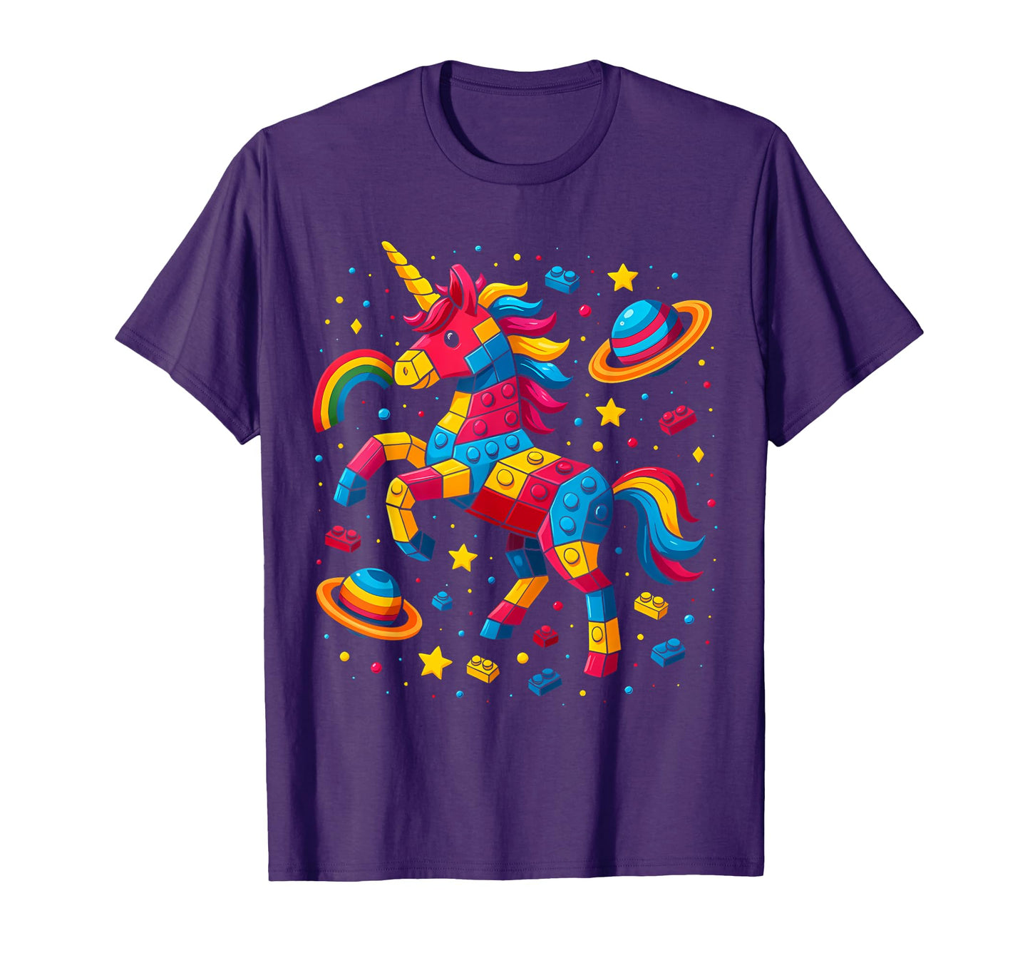 Unicorn Blocks Star Space Girl Builder Building Block Bricks T-Shirt