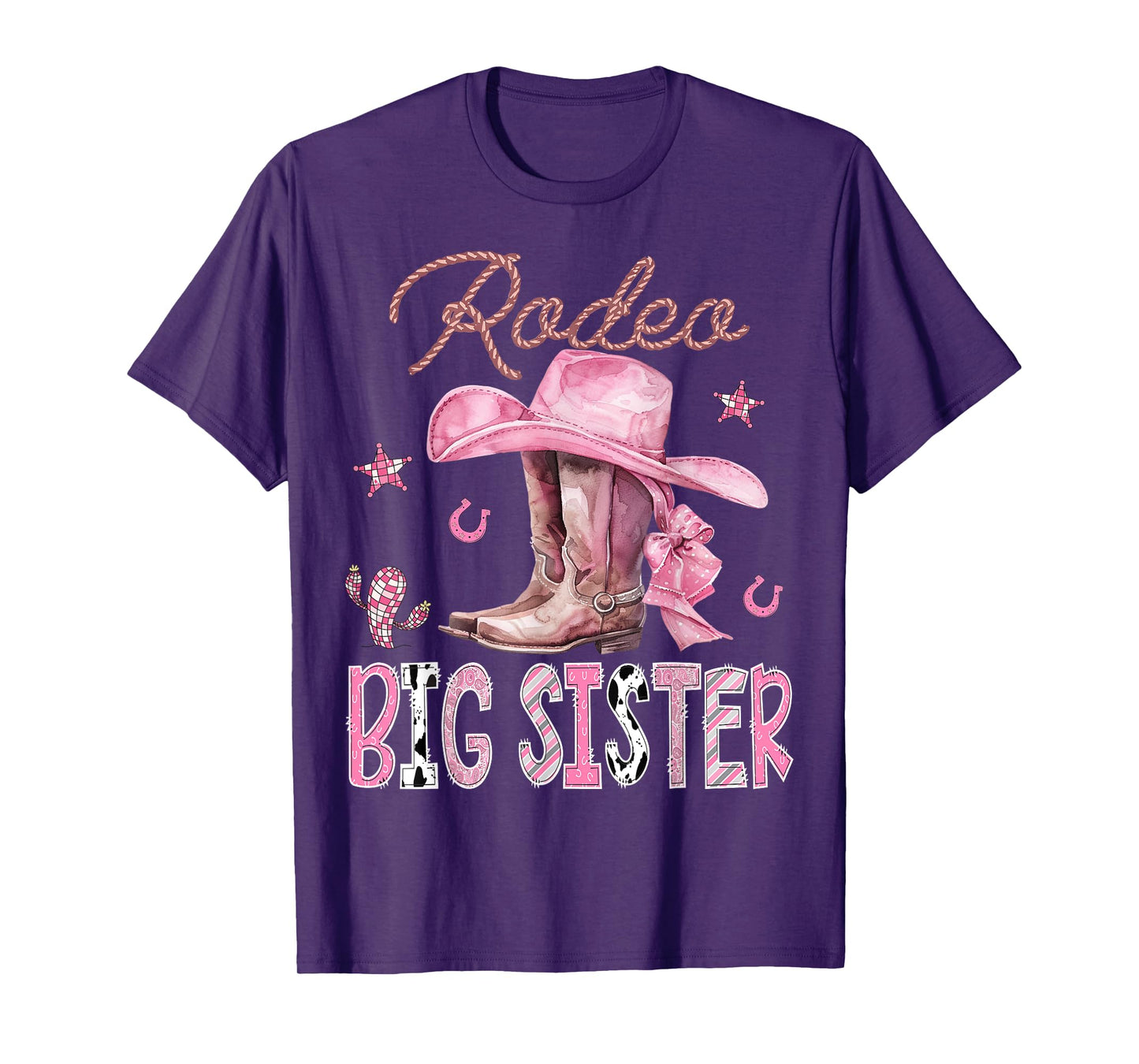 Rodeo Big Sister Pink Boots Coquette CowGirl Birthday Party T-Shirt