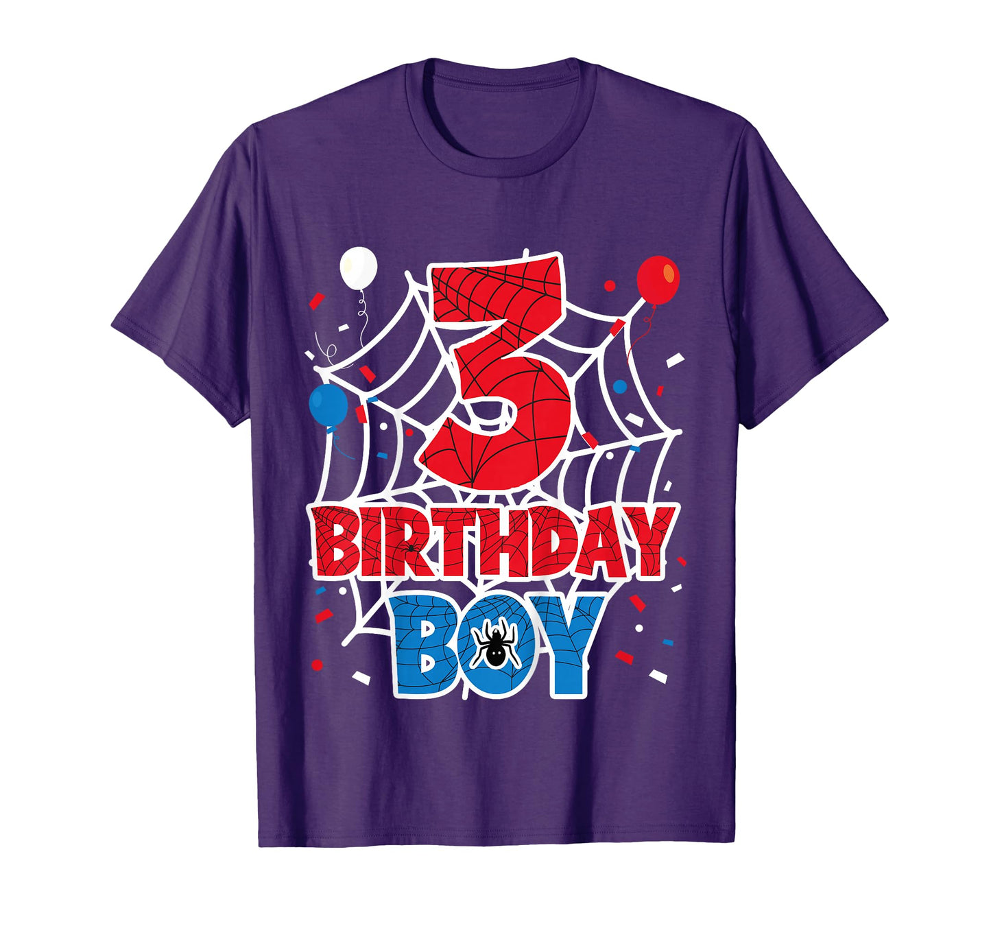 Kids Spider Web 3 Year Old Birthday Boy T-Shirt