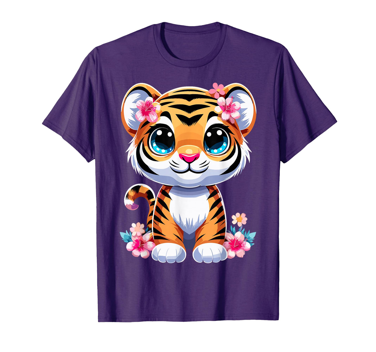 Tiger with Flowers Cute Baby Kawaii Tigers T-Shirt