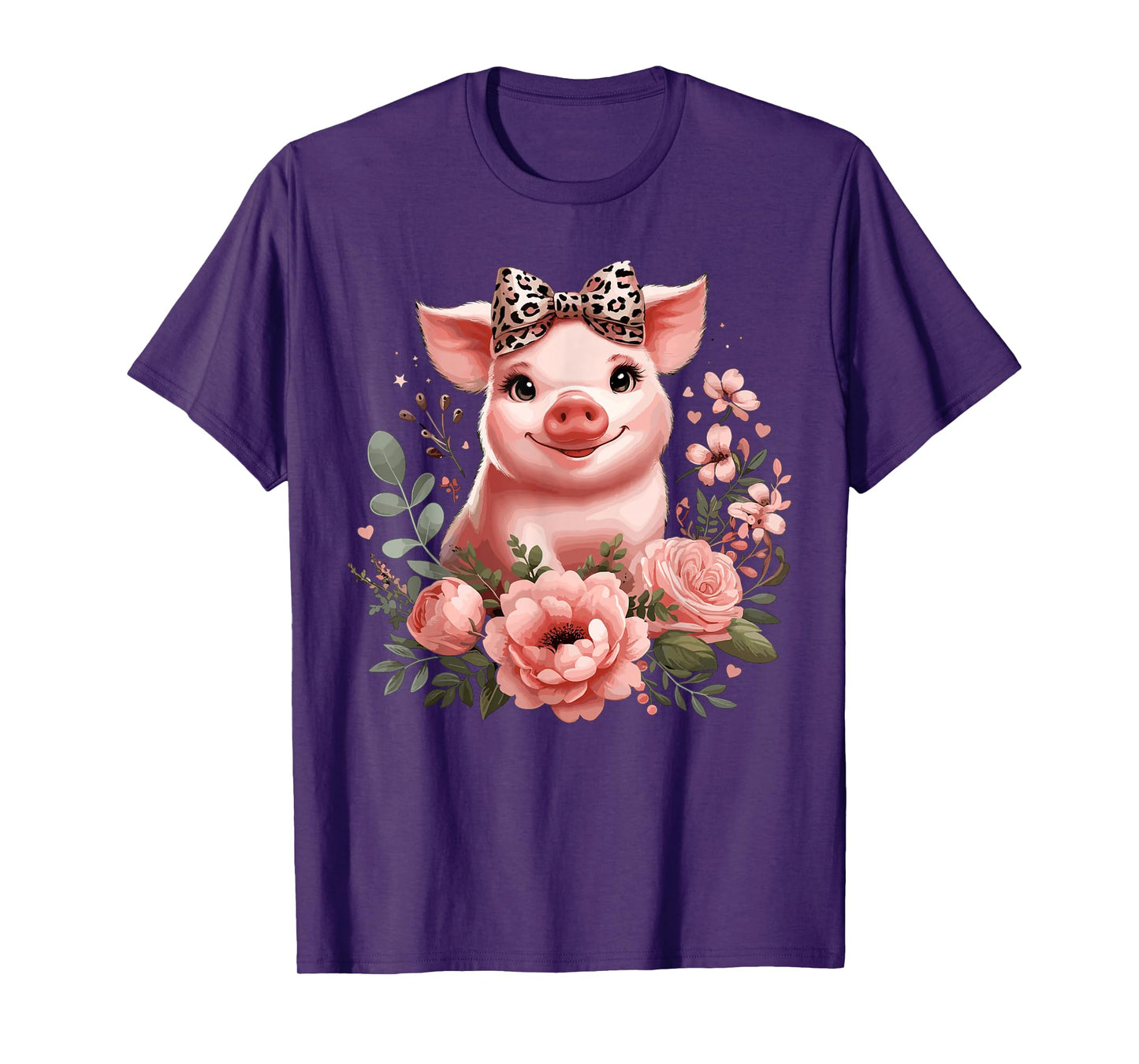 Pig With Leopard Headband Flower Cute Pig Lover T-Shirt