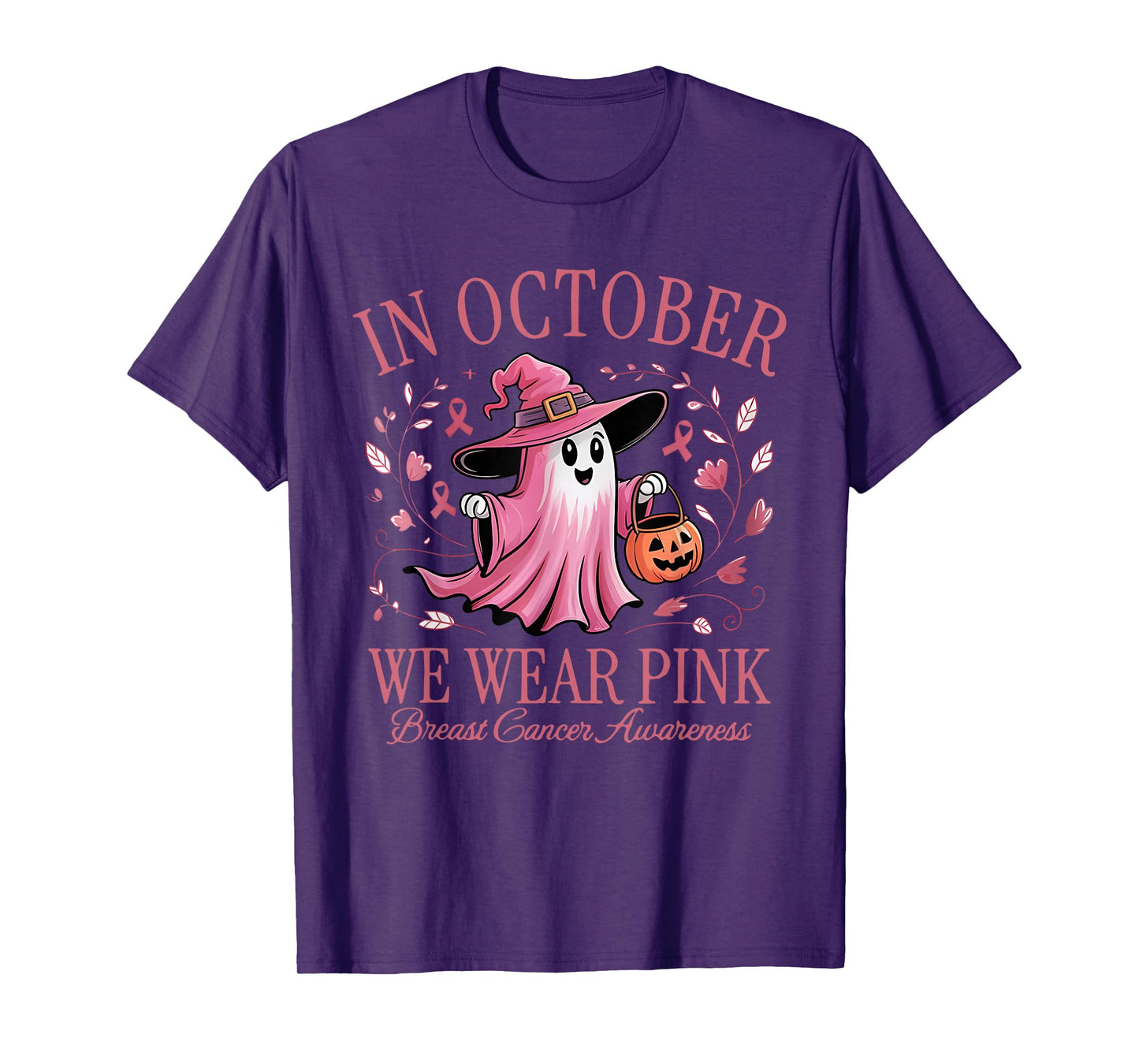 in October We Wear Pink Breast Cancer Awareness Halloween T-Shirt