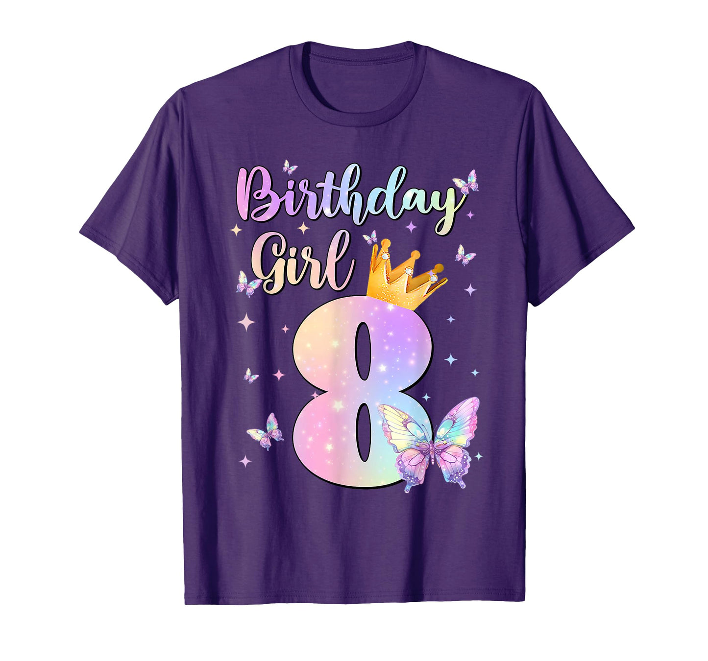 Birthday Girl 8 Year Old Butterfly Theme Party 8th Bday Kids T-Shirt