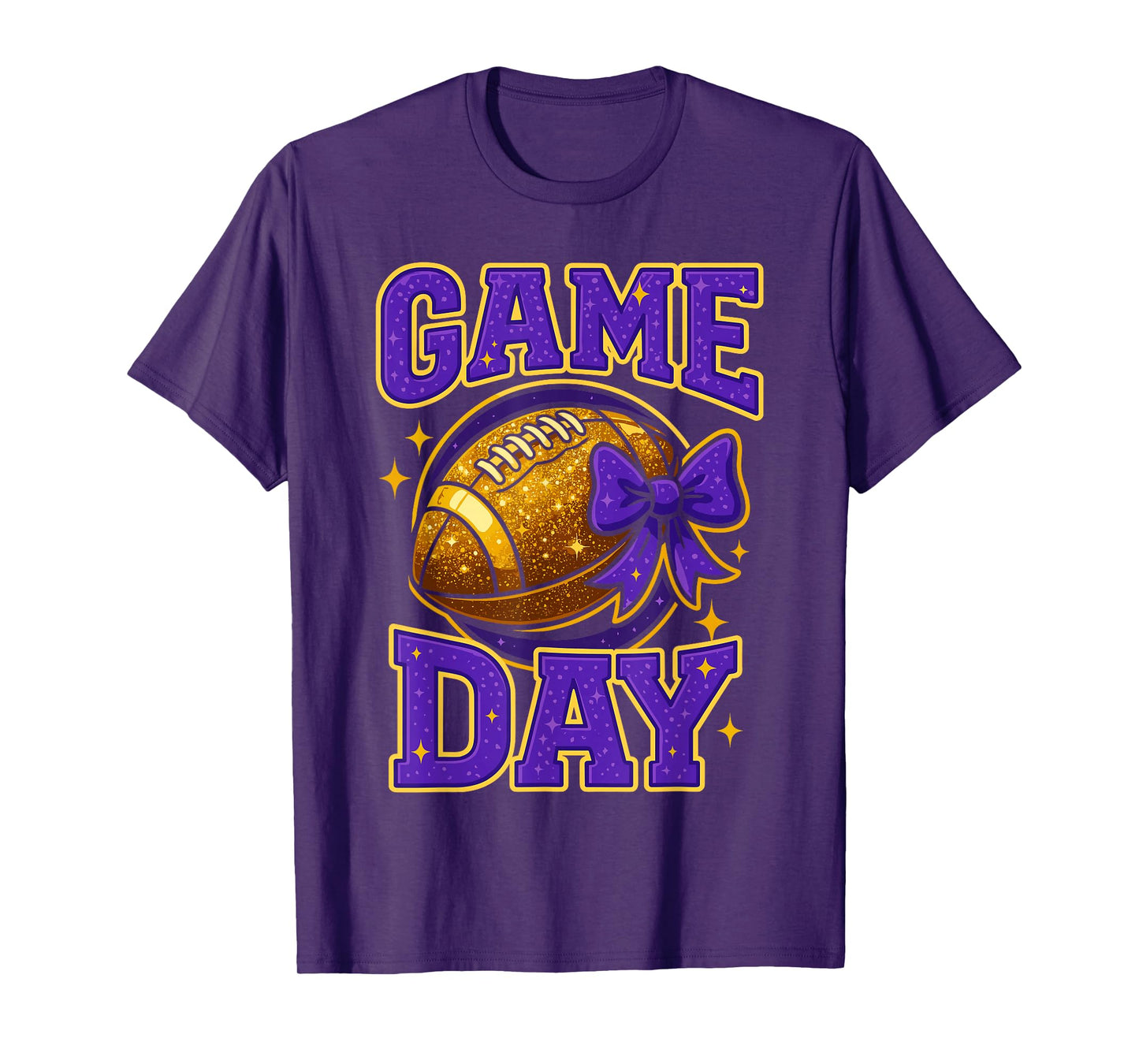 Purple and Gold Game Day Outfits, Football Mom Coquette Bow T-Shirt