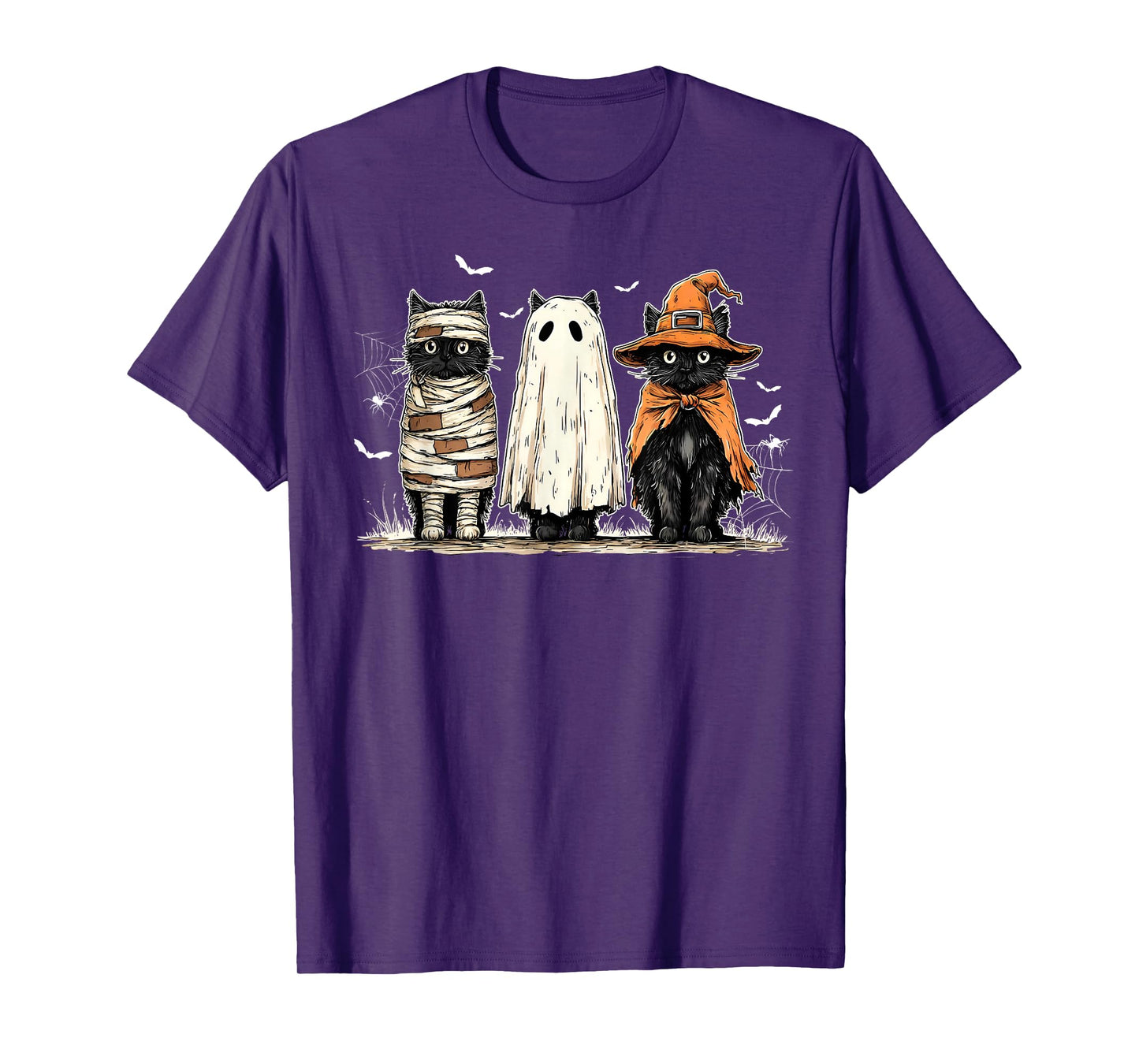 Black Cat Spooky Season Ghost Witch Mummy Funny Halloween T-Shirt