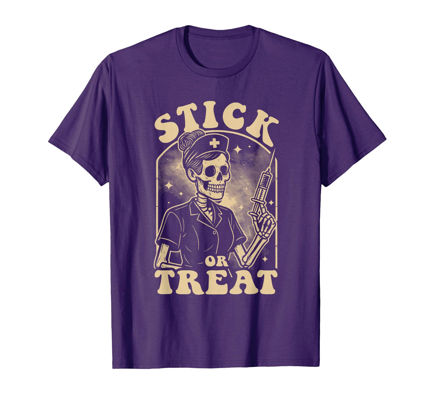 Stick or Treat Funny Halloween Nurse Pun RN Skeleton Women's T-Shirt