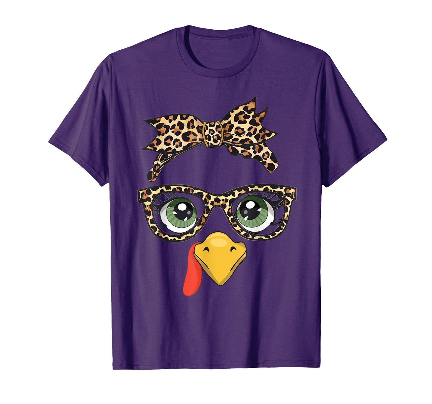 Leopard Print Thanksgiving Turkey Face Glasses Women Girls T-Shirt
