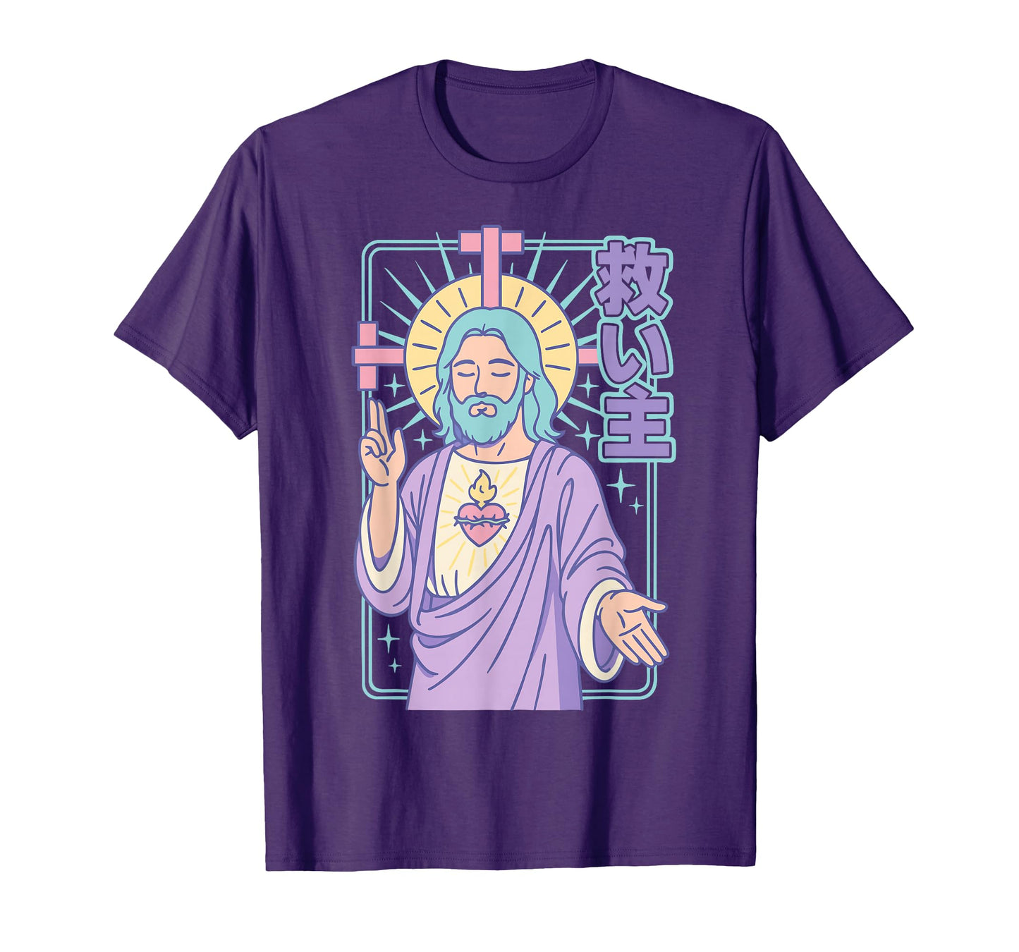 Christian Manga Savior Jesus Sacred Heart Anime Pastel Art T-Shirt