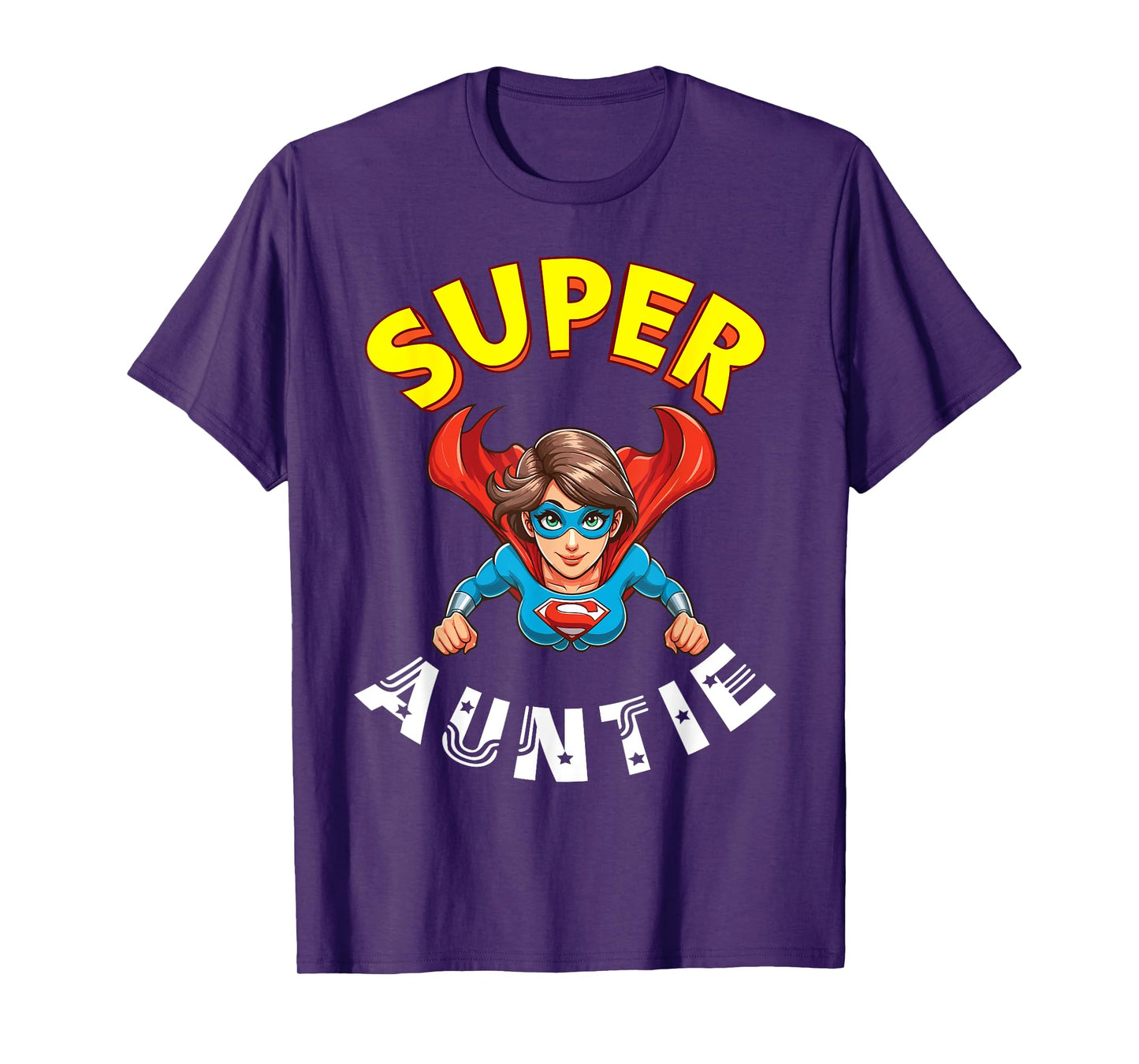 Super Auntie Hero Cape Flying Cartoon Funny Niece Nephew T-Shirt