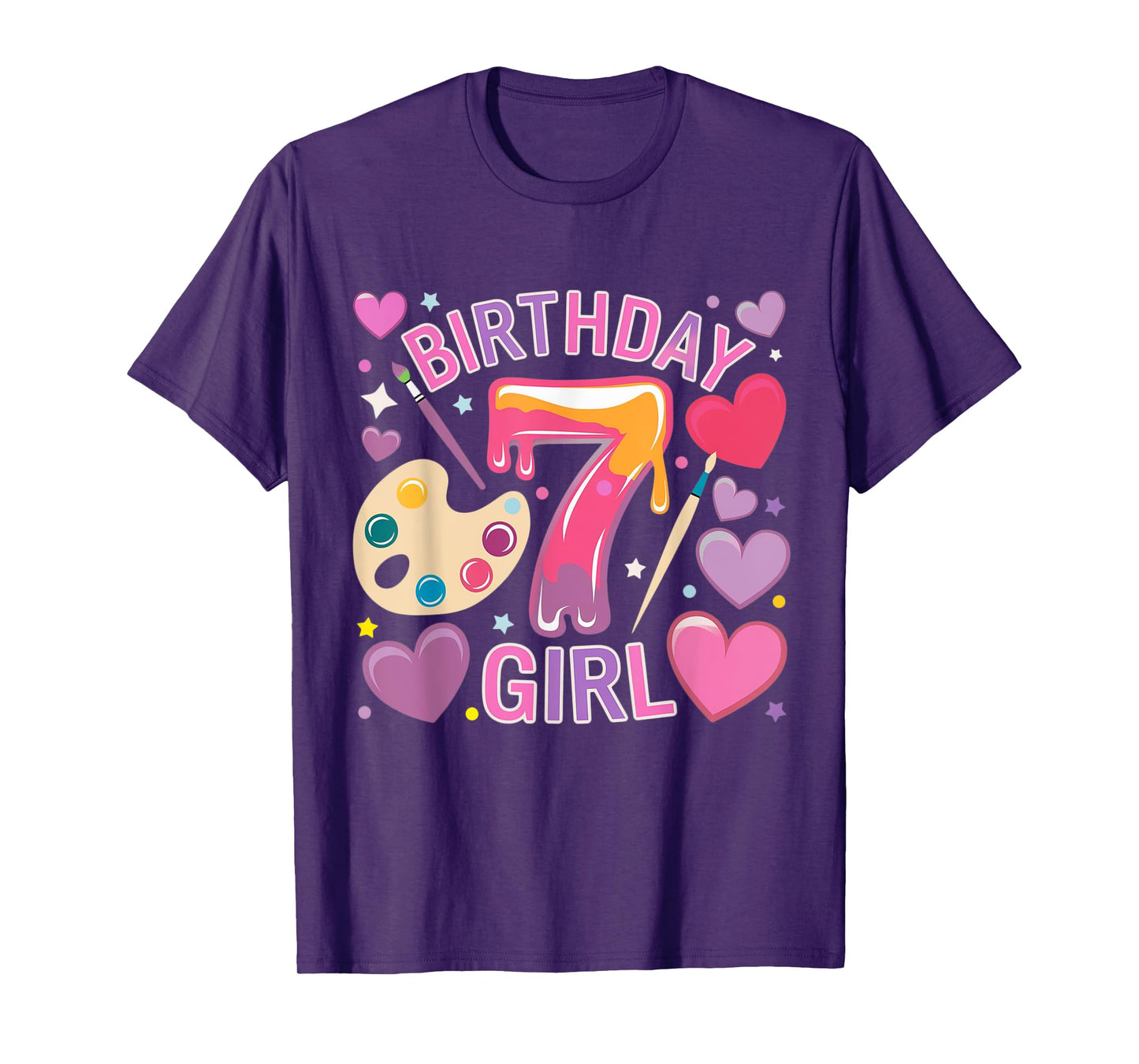 Birthday Girl 7 Year Old Art Painting Party 7th Birthday T-Shirt