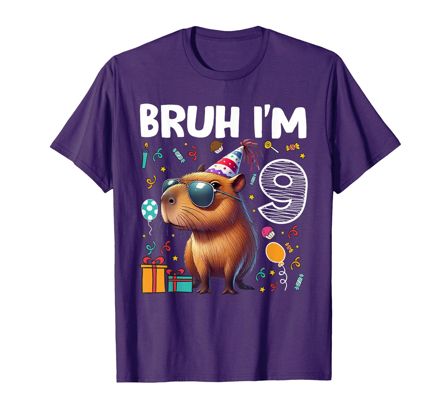 Bruh I'am 9 Years Old Birthday Capybara Animals Boys Girls T-Shirt