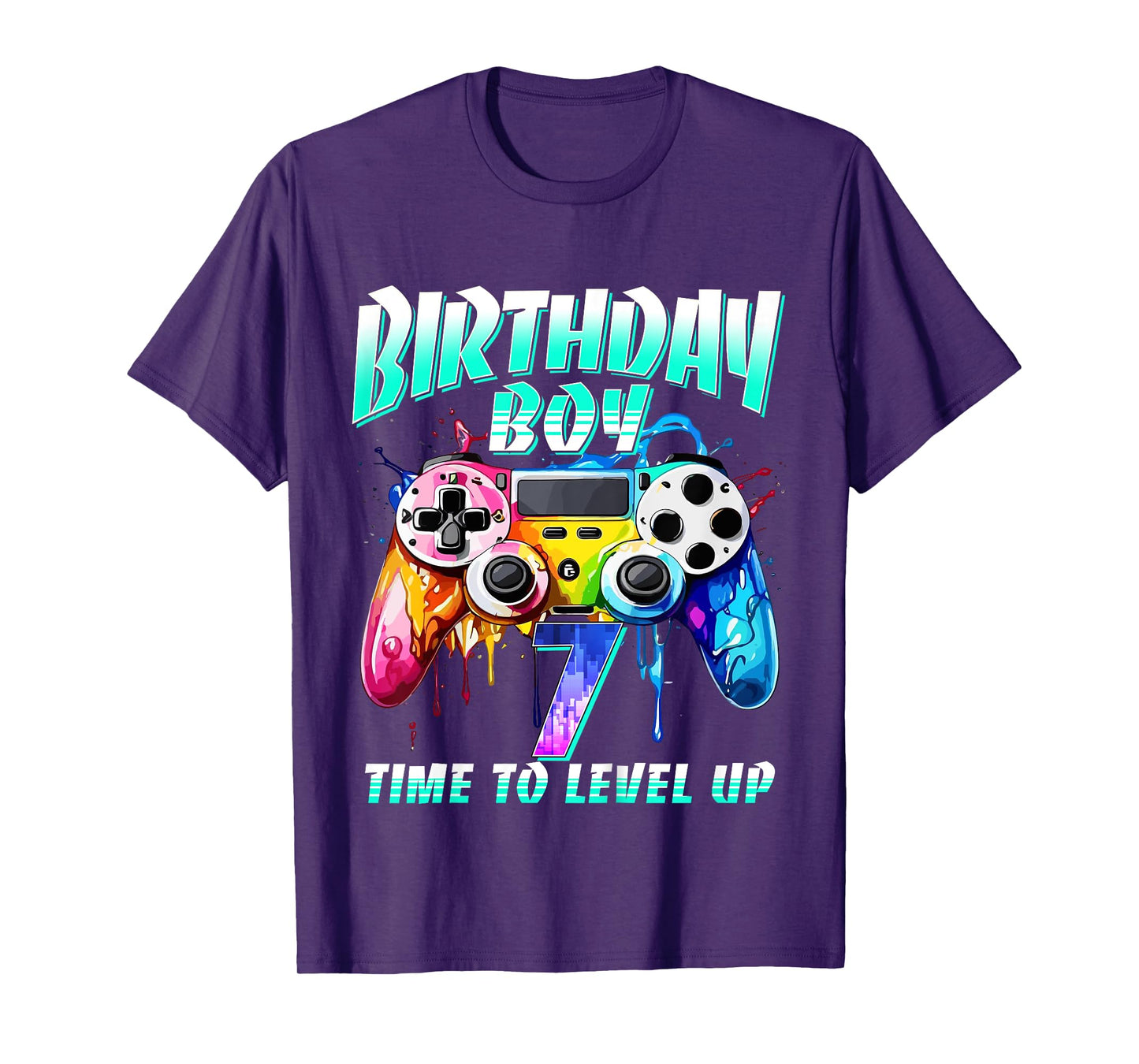Kids Birthday Boy Time To Level Up Gamer Video Game 7 Years Old T-Shirt