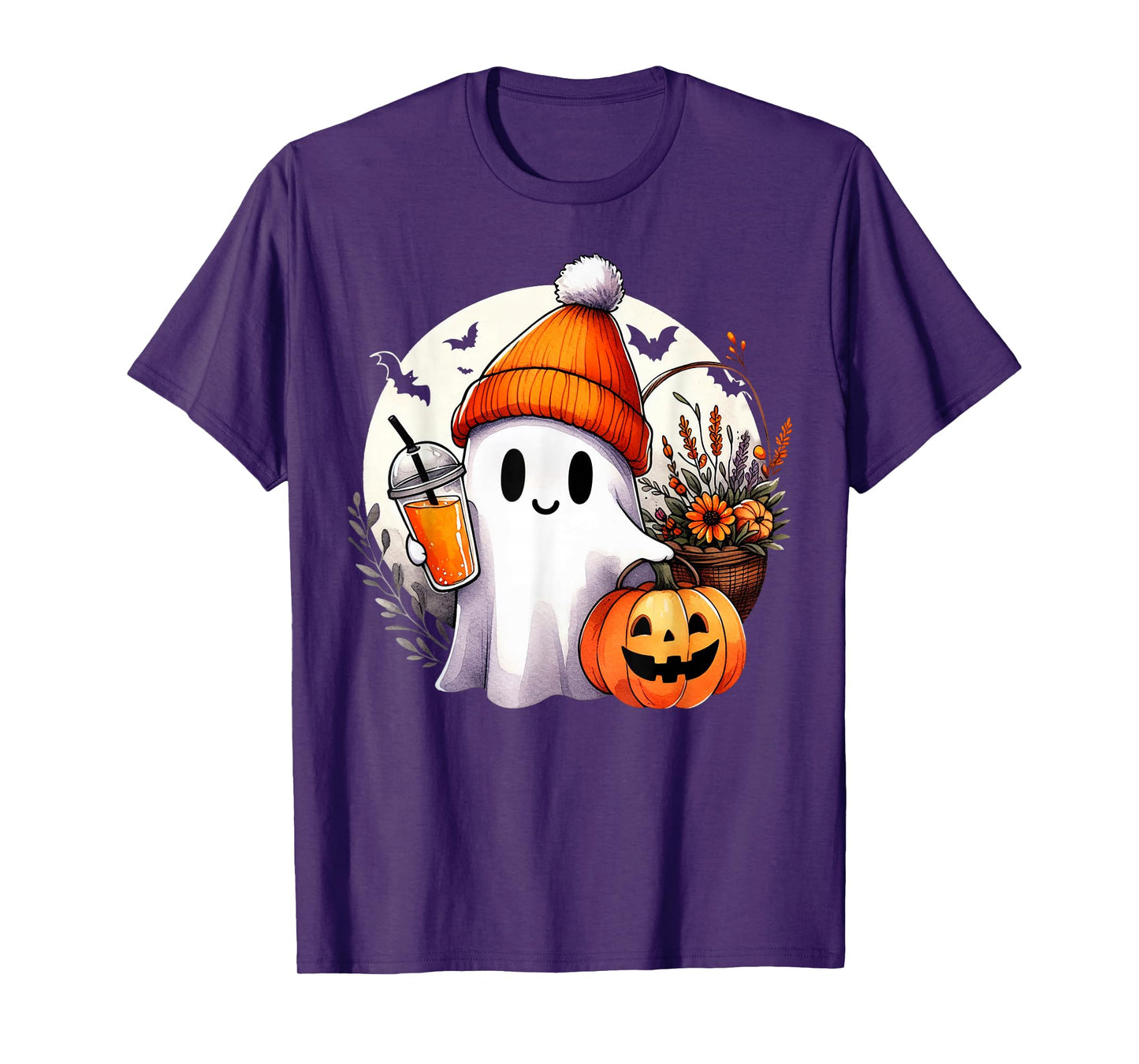 Groovy Ghost Drinking Coffee Halloween Ghost Coffee Lover T-Shirt