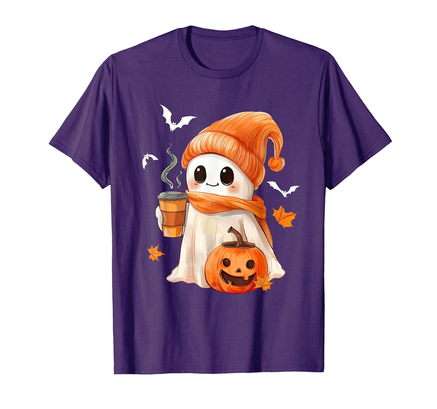 Cute Ghost Drinking Coffee Halloween Ghost Ice Coffee Womens T-Shirt