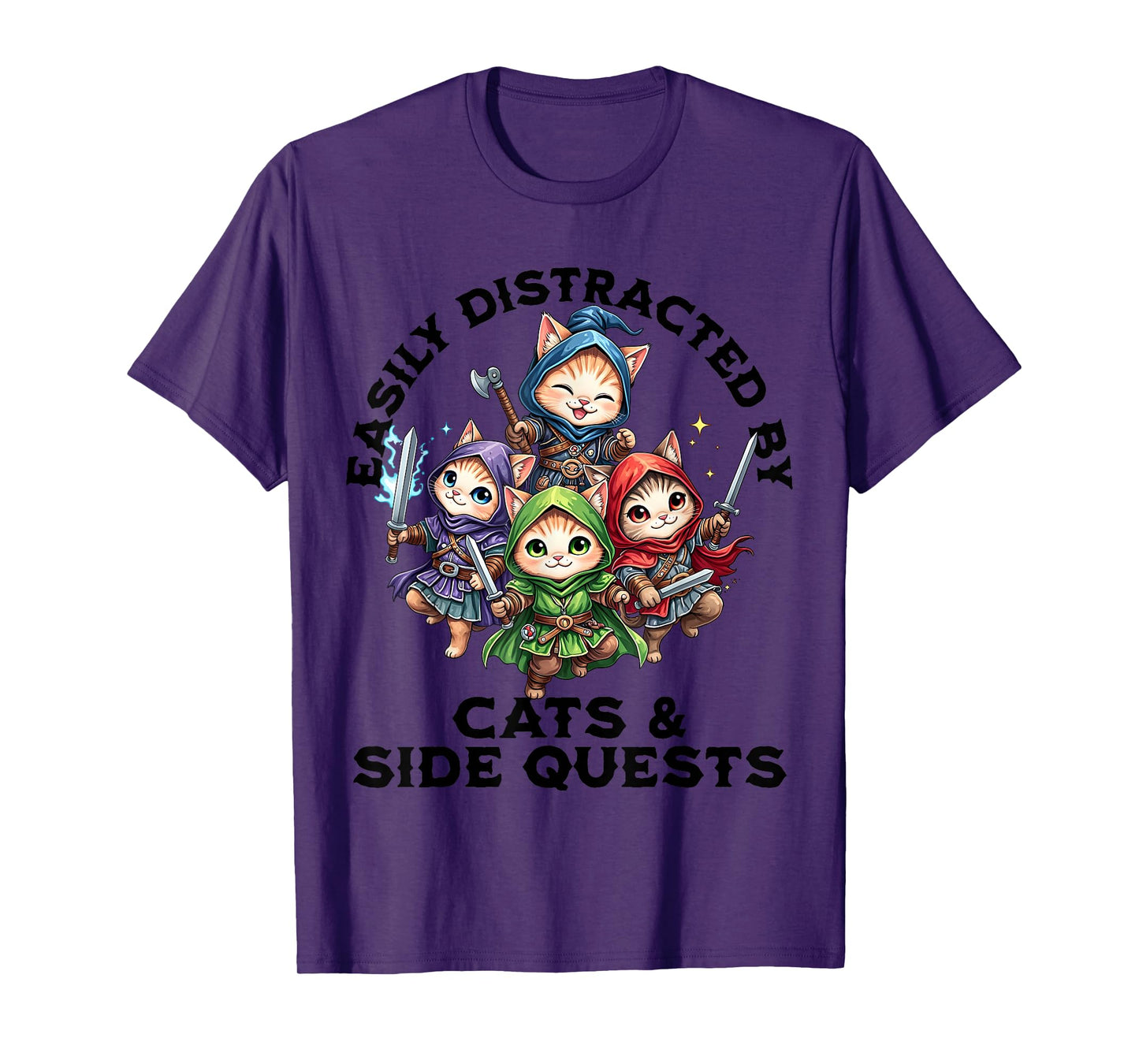 Cats Side Quest Geeky Stuff Funny Cat RPG Gamer Merch Men T-Shirt