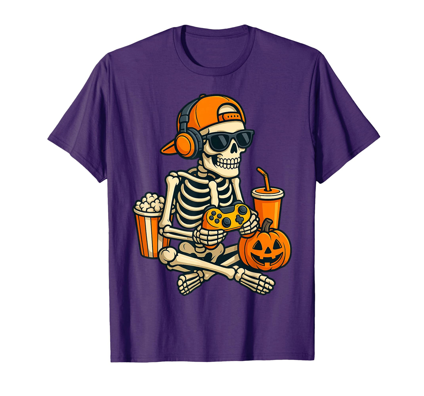 Halloween Skeleton Gamer Video Gaming Boys Men Kids Tees T-Shirt