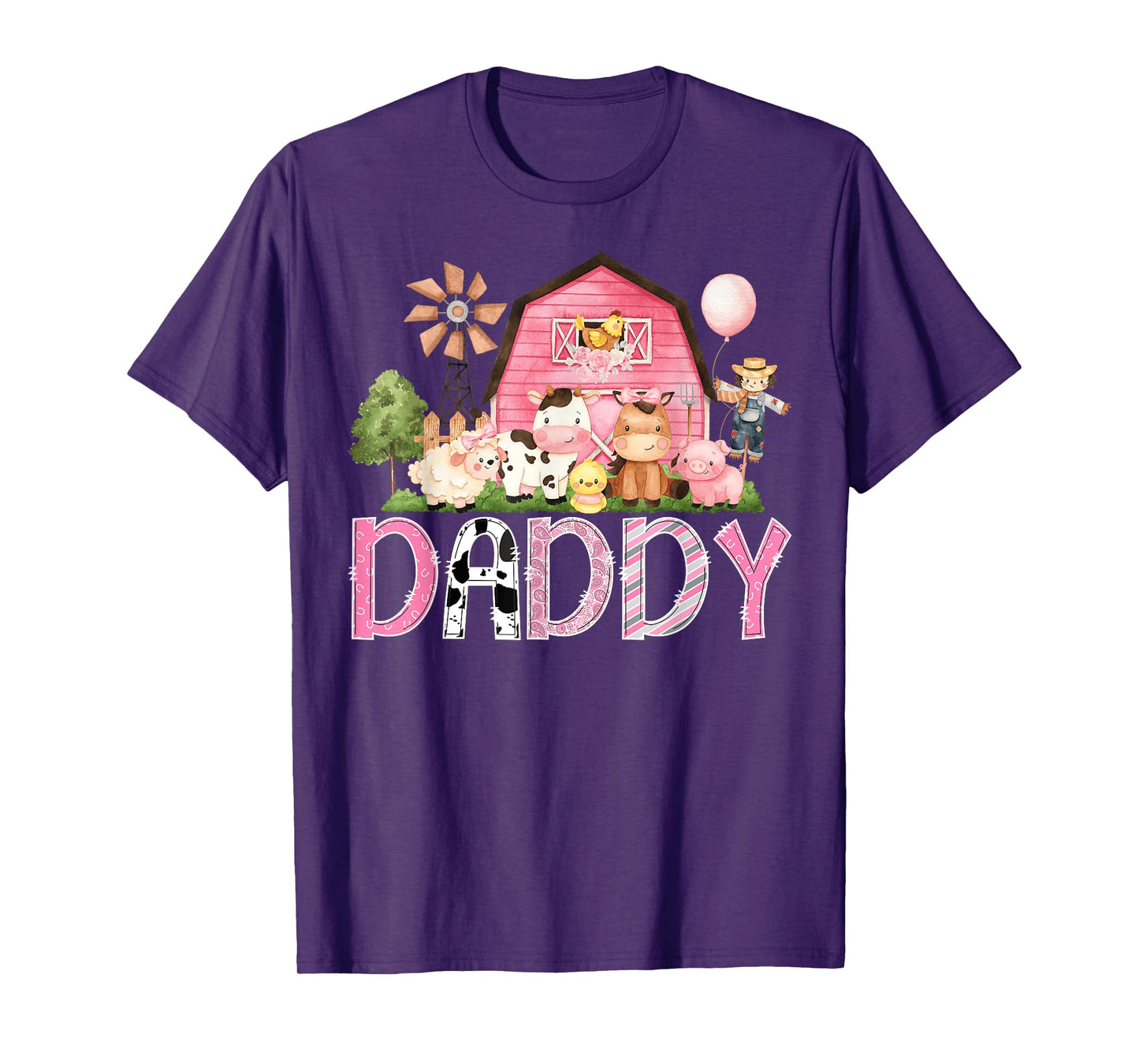 Daddy Pink Farm Cow Birthday Girl Matching Family T-Shirt