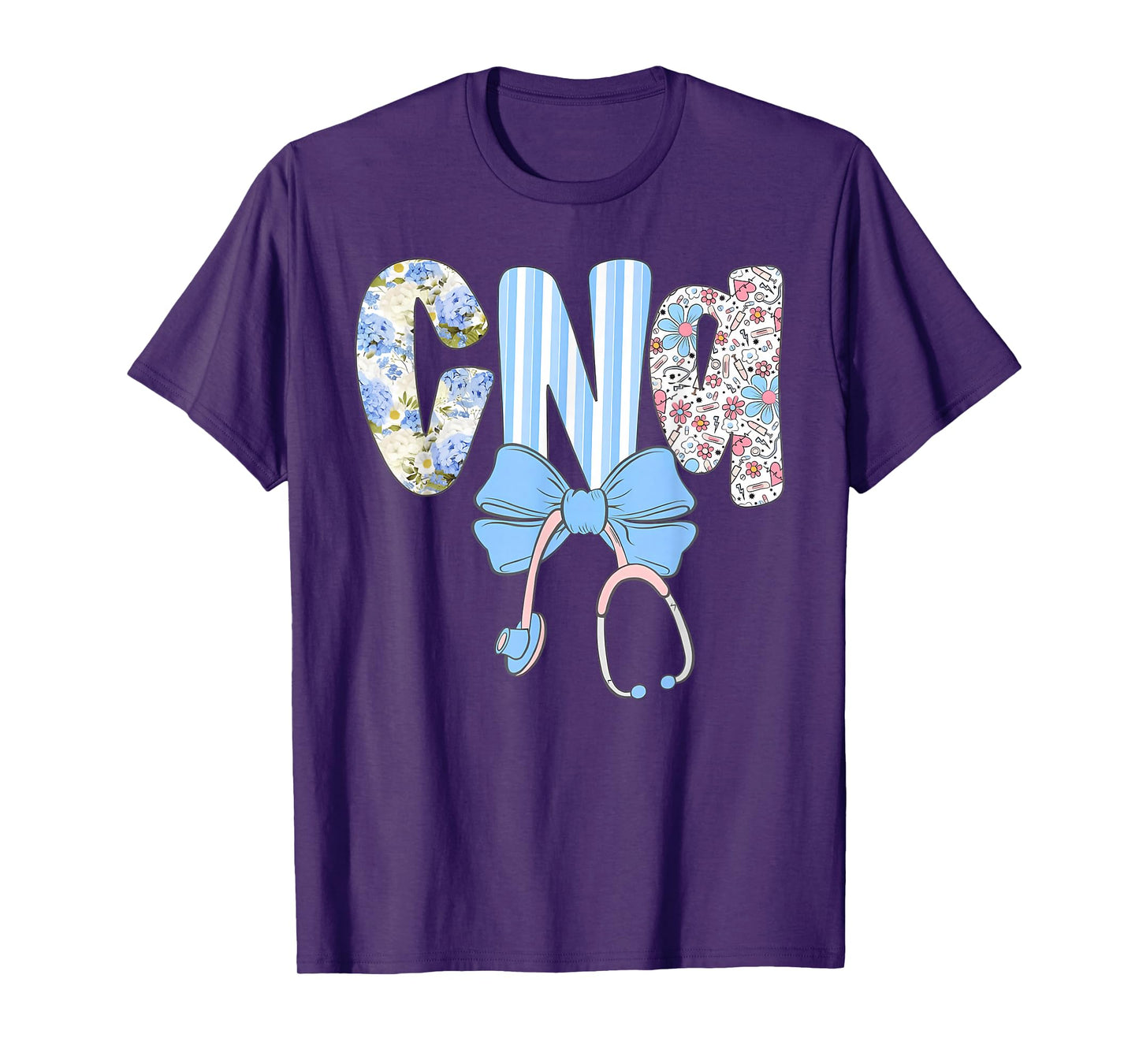 Coquette CNA Nurse Blue Floral Stethoscope Bow Cute Nurse T-Shirt