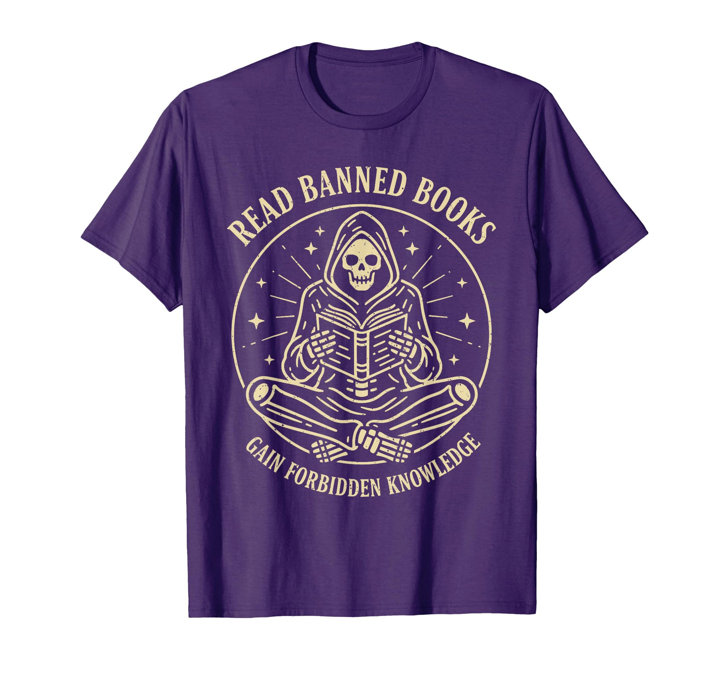 Read Banned Books Gain Forbidden Knowledge Funny Skeleton T-Shirt