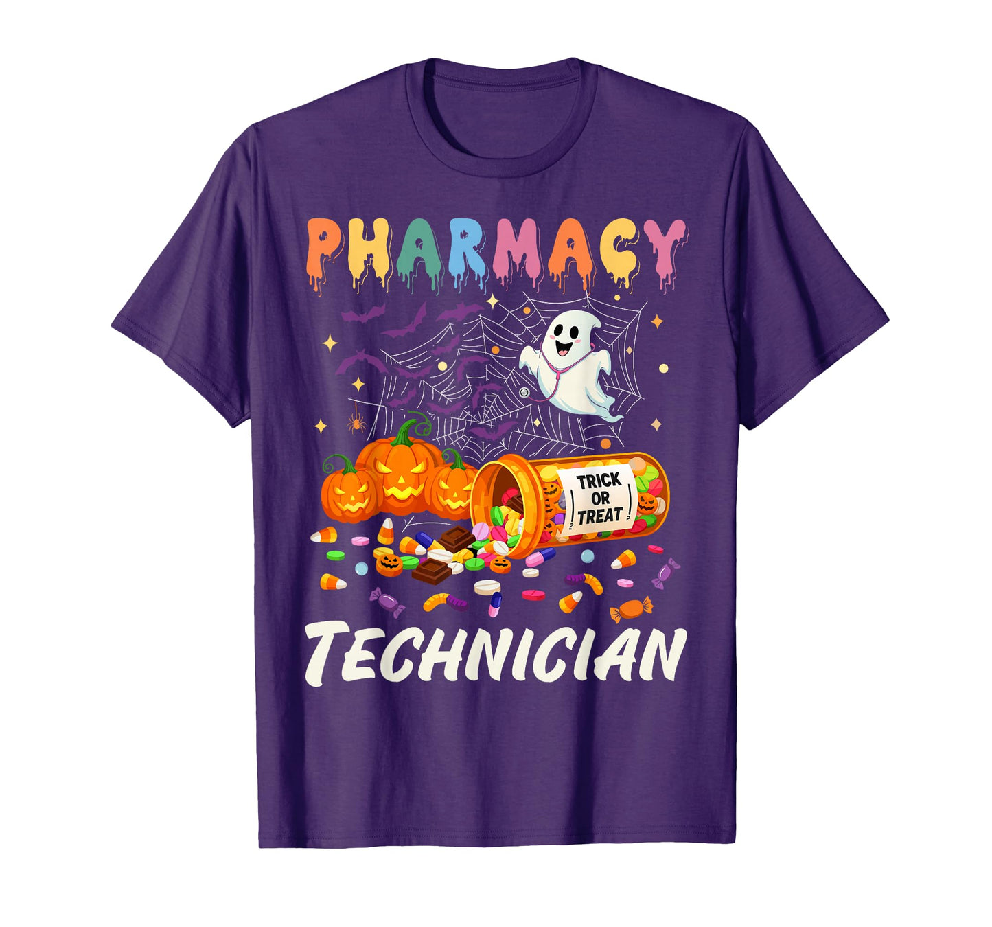 Pharmacy Technician Ghost Pumpkin Pharm Tech Funny Halloween T-Shirt