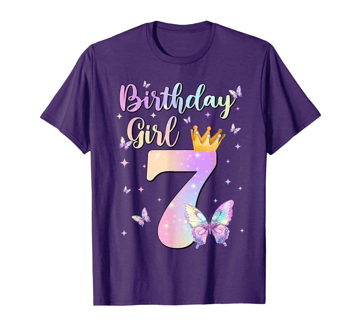 Birthday Girl 7 Year Old Butterfly Theme Party 7th Bday Kids T-Shirt